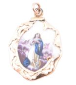 19TH CENTURY PORCELAIN, ENAMEL & GOLD PLATED PENDANT - SANCTA MARIA