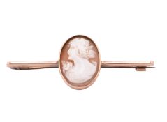 9CT GOLD CAMEO BAR BROOCH PIN