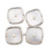 9CT WHITE GOLD MOTHER OF PEARL & PEARL CUFFLINKS