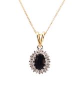 HALLMARKED 18CT GOLD SAPPHIRE & DIAMOND CLUSTER PENDANT NECKLACE