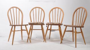 FOUR ERCOL BEECH & ELM HOOP BACK DINING CHAIRS