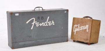FENDER / GIBSON - TWO HAND PAINTED BRANDED CRATE STORAGE BOXES