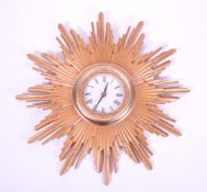 PAST TIMES - LATE 20TH CENTURY ART DECO STYLE RESIN SUNBURST WALL CLOCK