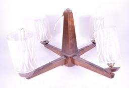 20TH CENTURY OAK CHANDELIER & SCONCE