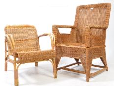 TWO VINTAGE 20TH CENTURY WICKER ARMCHAIRS