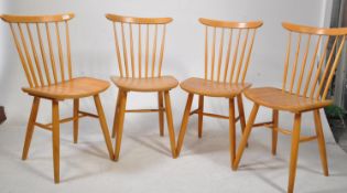 ERCOL MANNER - SET OF FOUR TEAK STICK BACK DINING CHAIRS