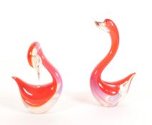 ANTONIO DA ROS FOR CENEDESE - TWO MURANO RED GLASS DUCK FIGURES