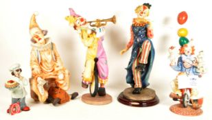 COLLECTION OF FIVE LATE 20TH / 21ST CENTURY VINTAGE RESIN CLOWN FIGURES