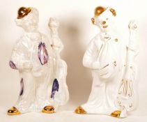TWO LARGE LATE 20TH CENTURY CERAMIC WHITE AND GILT CLOWN FIGURES