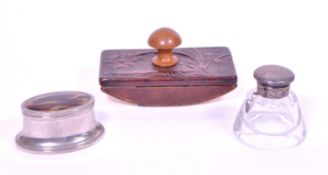 TWO 20TH CENTURY INKWELLS AND ONE INK BLOTTER