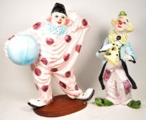 TWO LARGE LATE 20TH CENTURY VINTAGE CERAMIC CLOWN FIGURES