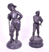 TWO 20TH CENTURY CAVALIER BRONZED SPELTER FIGURES