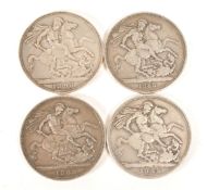 FOUR LATE 19TH CENTURY QUEEN VICTORIA SILVER CROWNS