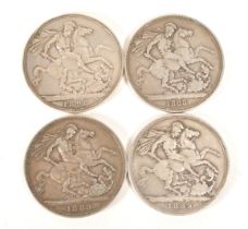FOUR LATE 19TH CENTURY QUEEN VICTORIA SILVER CROWNS