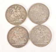 FOUR LATE 19TH CENTURY QUEEN VICTORIAN SILVER CROWNS