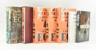 ECO, UMBERTO. COLLECTION OF SEVEN SIGNED FIRST EDITIONS / PROOF COPIES