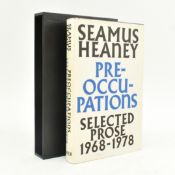 HEANEY, SEAMUS. 1980 PREOCCUPATIONS SELECTED PROSE 1968-1978 SIGNED FIRST EDITION IN SLIPCASE