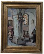 MARIE BERTON-MAIRE (FRENCH, 1894-) - CHURCH INTERIOR OIL ON CANVAS