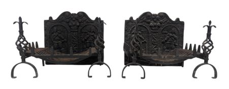 PAIR OF 19TH CENTURY VICTORIAN CAST IRON FIREPLACE SETS