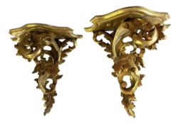 PAIR OF FRENCH LOUIS XV STYLE GILT PAINTED WOOD WALL BRACKETS SHELVES