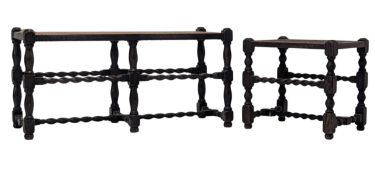 19TH CENTURY OAK WOOD BARLEY TWIST WINDOW SEAT & STOOL