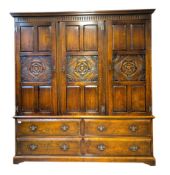 HARRODS - ROYAL OAK RANGE - SOLID OAK TRIPLE SECTION WARDROBE