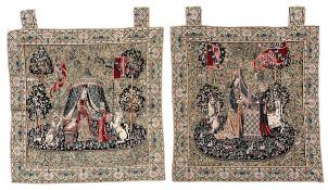 HINES OF OXFORD - PAIR OF LOOM WOVEN WALL TAPSTRIES OF LADY AND THE UNICORN