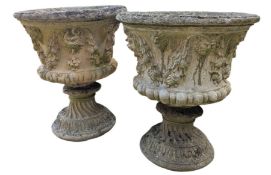 PAIR OF 20TH CENTURY RECONSTITUTED STONE MEDICI STYLE URNS