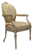 FRENCH EMPIRE PAINTED GILT PARCEL WORKED FAUTEUIL ARMCHAIR