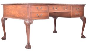 LARGE CHIPPENDALE REVIVAL MAHOGANY & LEATHER PARTNER'S DESK