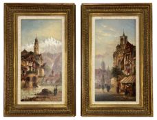 F. A. REZIA - PAIR OF EARLY 20TH CENTURY OIL ON CANVAS CONTINENTAL SCENE PAINTINGS IN GILT FRAMES