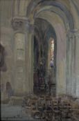 MARIE-JEANNE LAGARDE-BROCHOT (B. 1888) - CHURCH INTERIOR OIL ON CANVAS