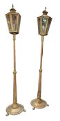 PAIR OF VICTORIAN INSPIRED BRASS STREET LANTERN FLOOR STANDARD LAMPS