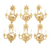 MATCHING SET OF 20TH CENTURY GILT METAL BAROQUE WALL LIGHT SCONCES