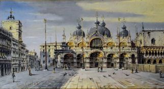 VENETIAN EARLY 20TH CENTURY OIL ON PANEL PAINTING OF ST MARK'S SQUARE