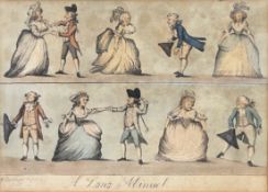 AFTER HENRY W. BUNBURY - A LONG MINUET AS DANCED AT BATH - HAND COLOURED ENGRAVING