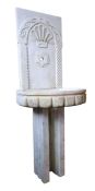 ITALIAN 20TH CENTURY CARVED WHITE MARBLE GARDEN WALL FOUNTAIN