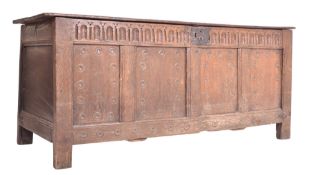 17TH CENTURY CARVED OAK HINGED TOP COFFER