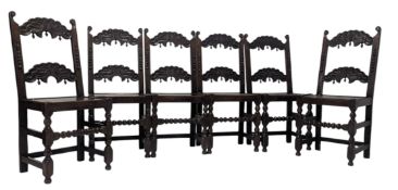 SET OF SIX 17TH CENTURY REVIVAL DERBYSHIRE OAK PLANK DINING CHAIRS