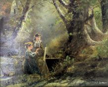 PAUL J. ATTFIELD (B. 1950) - TWO GIRLS PAINTING OIL ON PANEL PAINTING