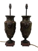 PAIR OF ITALIAN GRAND TOUR STYLE BRONZED METAL & MARBLE URN LAMPS