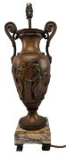 LARGE ITALIAN GRAND TOUR STYLE BRONZED METAL & MARBLE URN LAMP