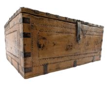 INDIAN RAJASTHANI 19TH CENTURY CARVED WOOD & IRON MERCHANT'S BOX
