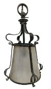 ART NOUVEAU WROUGHT IRON & VASELINE GLASS CEILING PORCH LANTERN