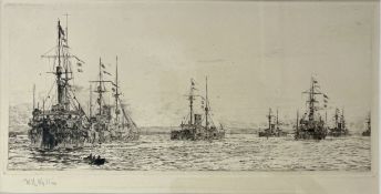 W. L. WYLLIE (1851-1931) - THE BATTLEFLEET COMING TO ANCHOR - ETCHING