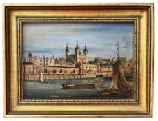 19TH CENTURY BRITISH SCHOOL OIL ON PANEL PAINTING OF TOWER OF LONDON