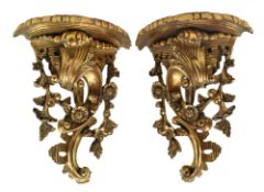 PAIR OF FRENCH LOUIS XV MANNER GILTWOOD WALL BRACKET SHELVES