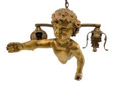 19TH CENTURY VICTORIAN GILTWOOD AND PLASTER CHERUB CEILING LIGHT