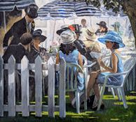 SHERREE VALENTINE-DAINES (B. 1959) - ASCOT CAFE - OIL ON BOARD