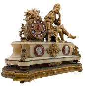 FRENCH 19TH CENTURY GILT METAL & ALABASTER 8-DAY MANTEL CLOCK